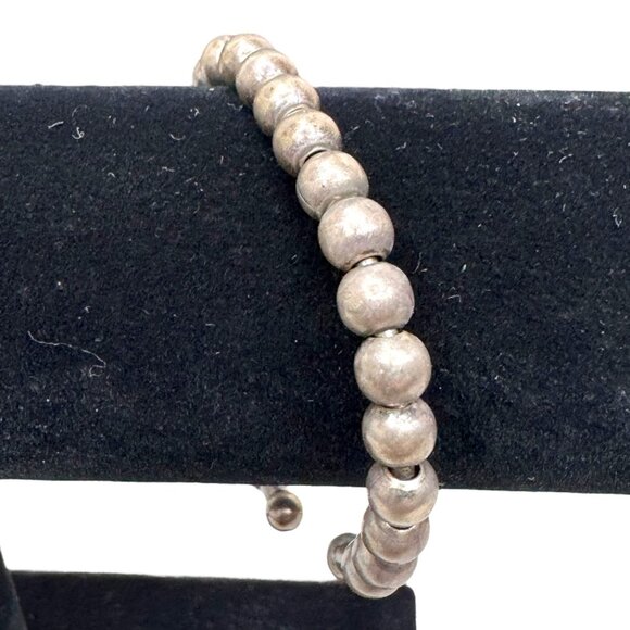Vintage Mexico Ball Bead Sterling Silver 925 Beaded Bracelet Cuff 7.5" Modernist - Picture 2 of 7
